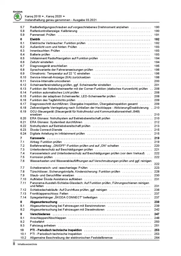 Skoda Karoq NU ab 2017 Instandhaltung Inspektion Wartung Reparaturanleitung PDF