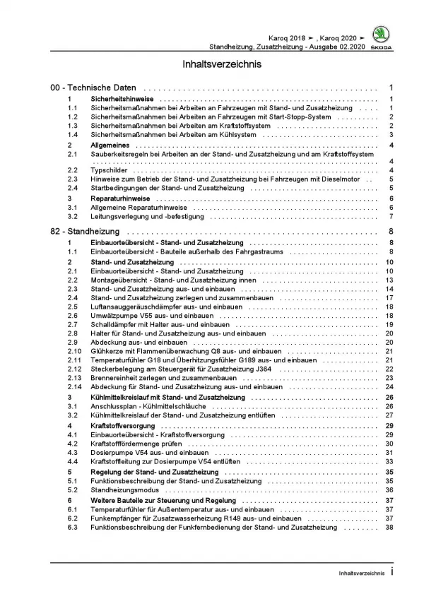 Skoda Karoq Typ NU ab 2017 Standheizung Zusatzheizung Reparaturanleitung PDF
