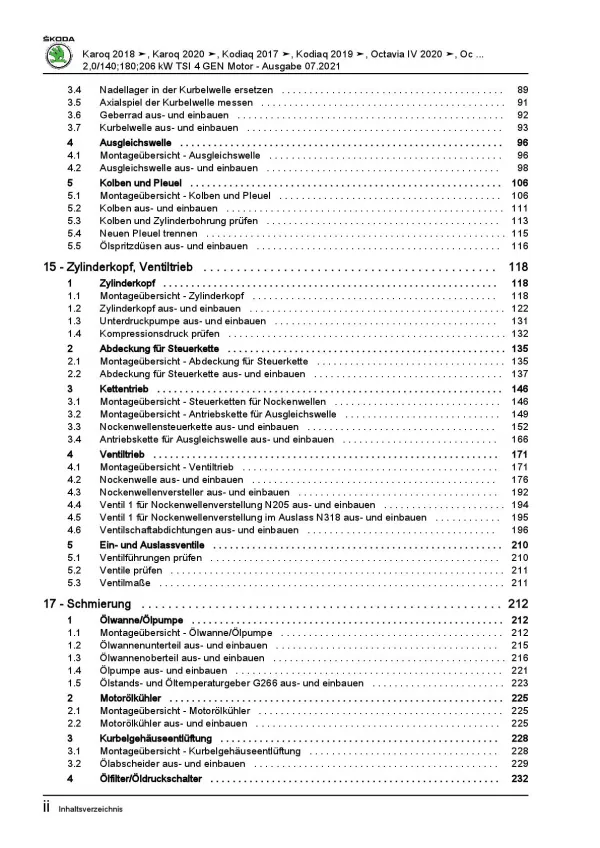 Skoda Karoq NU ab 2017 4-Zyl. 2,0l Benzinmotor 190-280 PS Reparaturanleitung PDF