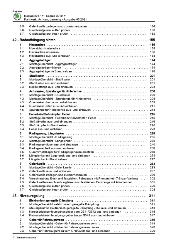 Skoda Kodiaq Typ NS ab 2016 Fahrwerk Achsen Lenkung Reparaturanleitung PDF