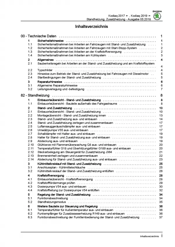Skoda Kodiaq Typ NS ab 2016 Standheizung Zusatzheizung Reparaturanleitung PDF