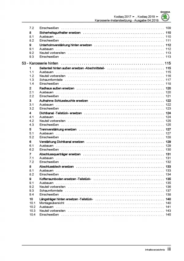 Skoda Kodiaq NS ab 2016 Karosserie Unfall Instandsetzung Reparaturanleitung PDF