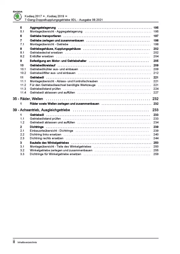 Skoda Kodiaq NS ab 2016 7 Gang Automatikgetriebe DKG 0DL Reparaturanleitung PDF