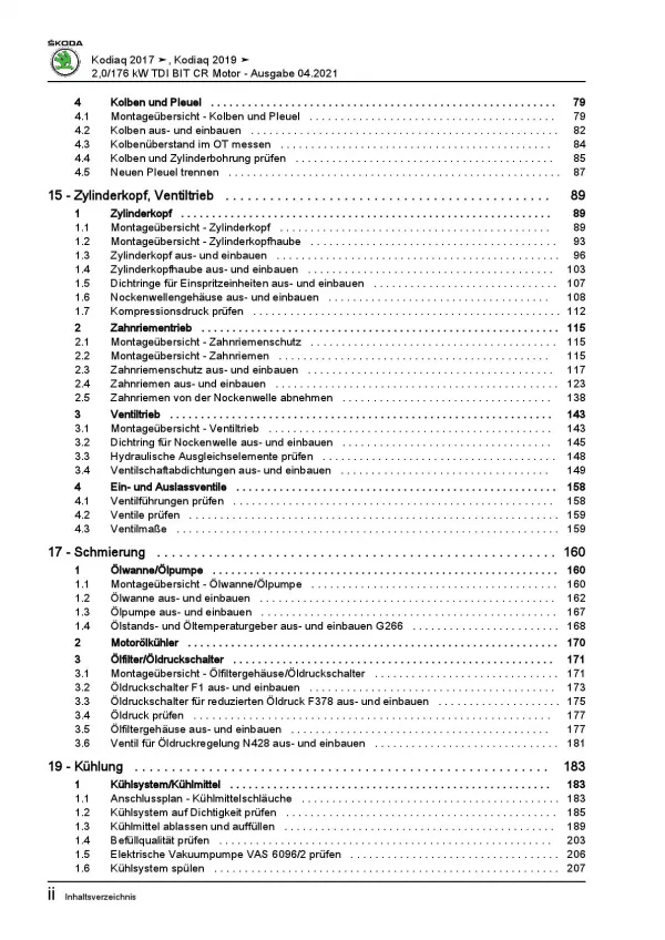 Skoda Kodiaq NS ab 2016 4-Zyl. 2,0l Dieselmotor 239 PS Reparaturanleitung PDF