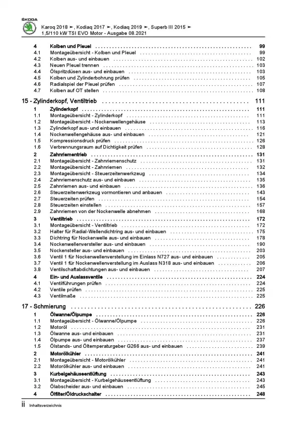 Skoda Kodiaq NS ab 2016 4-Zyl. 1,5l Benzinmotor 150 PS Reparaturanleitung PDF