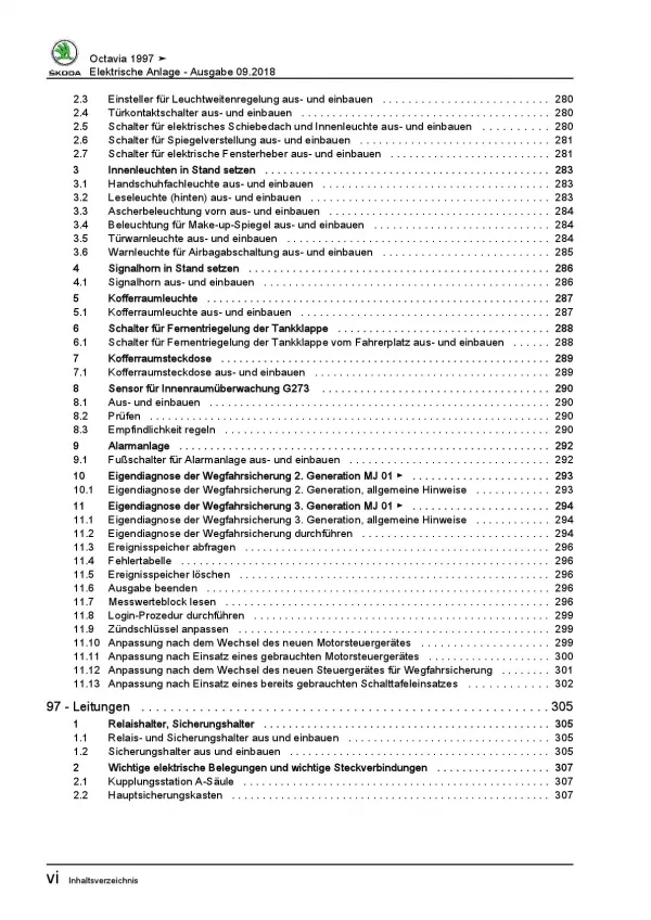 SKODA Octavia (96-10) Elektrische Anlage Elektrik Systeme Reparaturanleitung PDF
