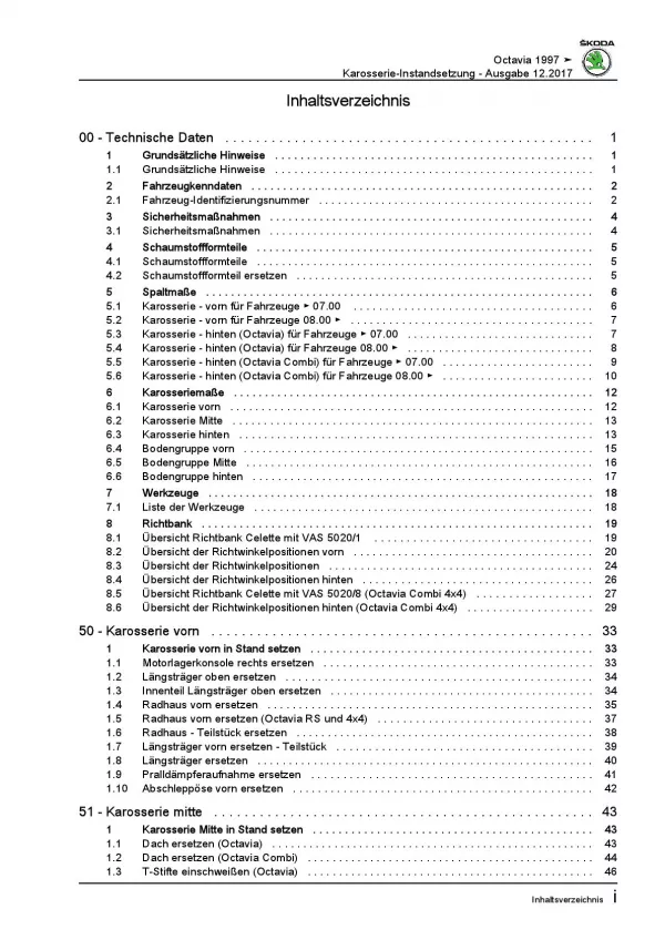 SKODA Octavia 1U (96-10) Karosserie Instandsetzung Unfall Reparaturanleitung PDF