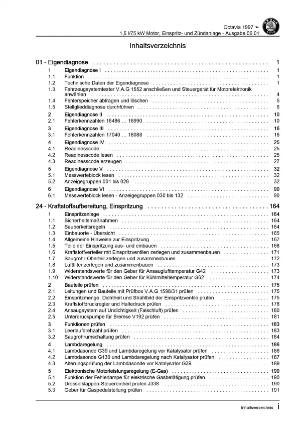 SKODA Octavia (96-10) Benzin Einspritz- Zündanlage 102 PS Reparaturanleitung PDF