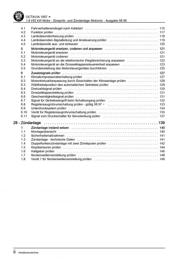SKODA Octavia (96-10) Motronic Einspritz- Zündanlage 1,8l Reparaturanleitung PDF