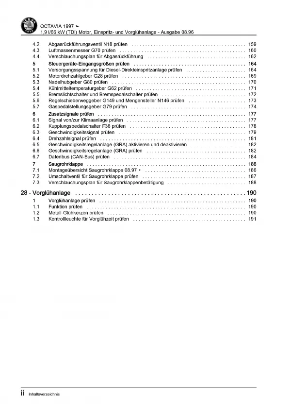 SKODA Octavia (96-10) 1,9l Diesel Einspritz Vorglühanlage Reparaturanleitung PDF
