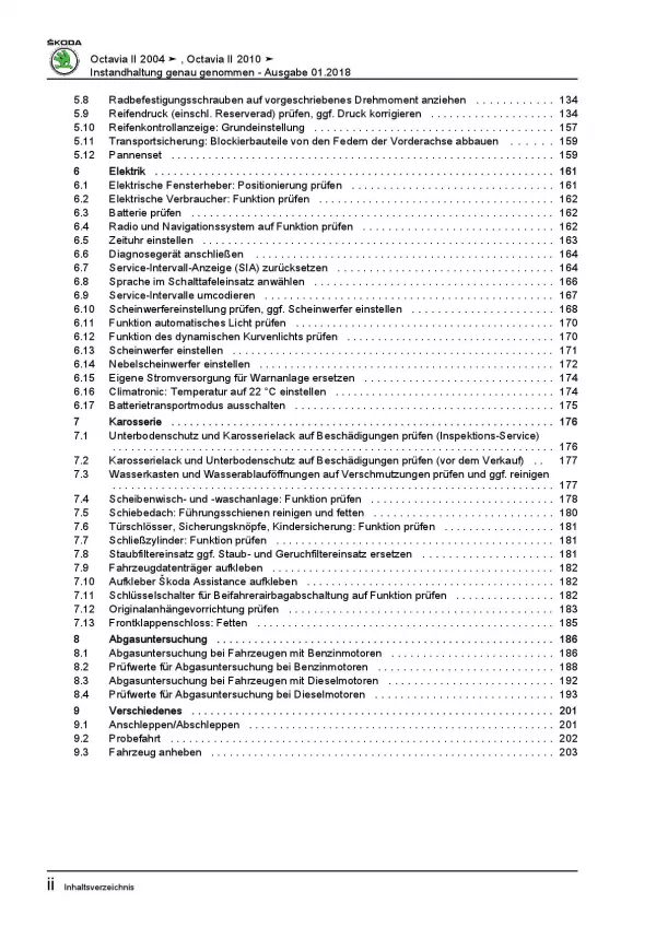 SKODA Octavia 2004-2013 Instandhaltung Inspektion Wartung Reparaturanleitung PDF