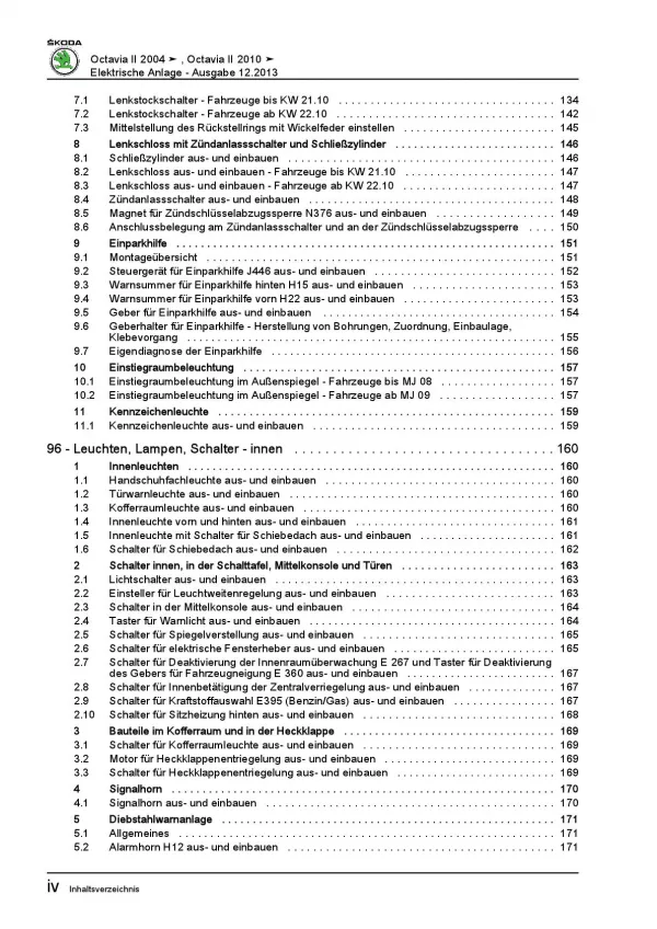 SKODA Octavia Typ 1Z 2004-2013 Elektrische Anlage Systeme Reparaturanleitung PDF