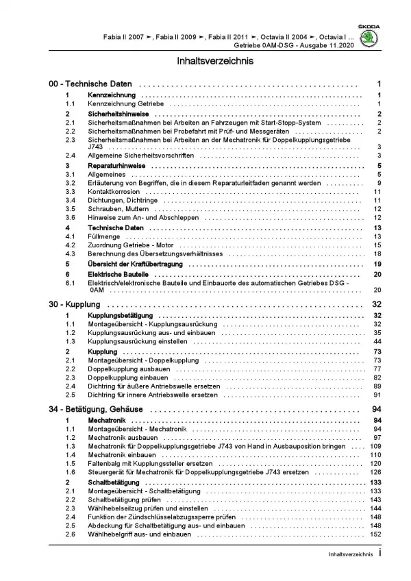 SKODA Octavia 1Z (04-13) 7 Gang Automatikgetriebe DKG 0AM Reparaturanleitung PDF