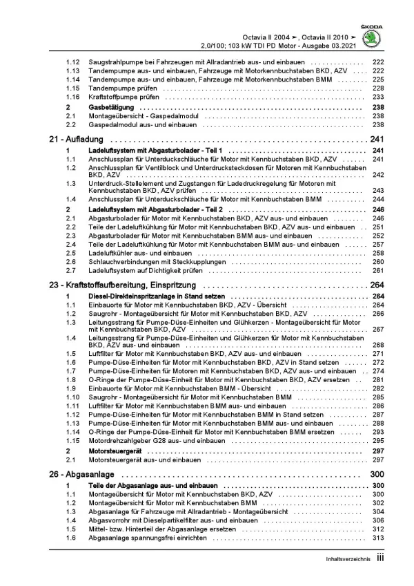 SKODA Octavia 2004-2013 4-Zyl. Dieselmotor TDI 136-140 PS Reparaturanleitung PDF