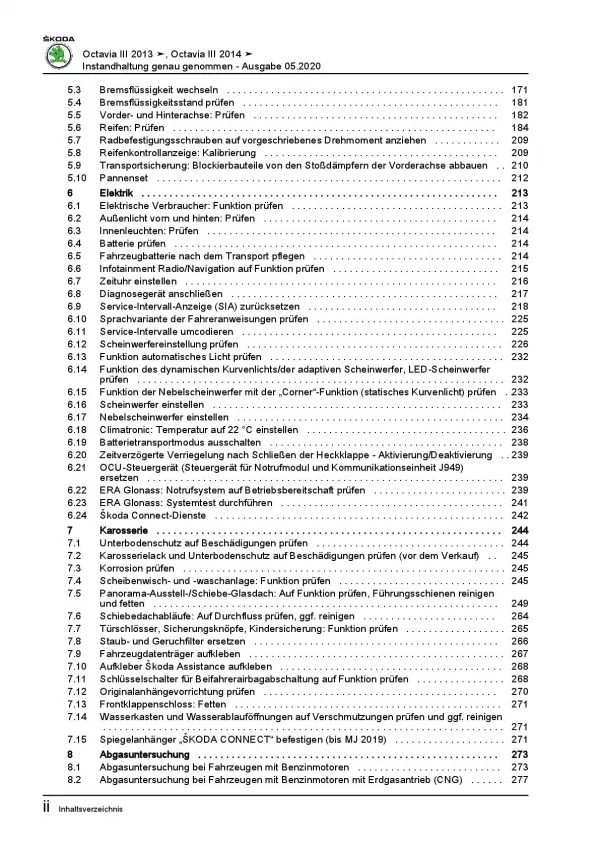 SKODA Octavia 2012-2020 Instandhaltung Inspektion Wartung Reparaturanleitung PDF