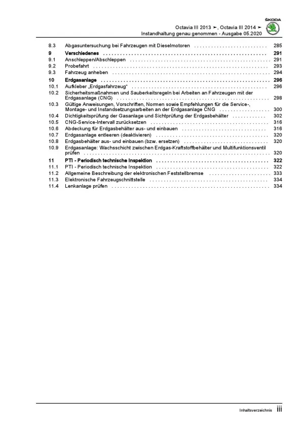 SKODA Octavia 5E 2012-2020 Instandhaltung Inspektion Wartung Reparaturanleitung