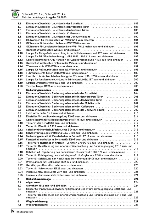 SKODA Octavia (12-20) Elektrische Anlage Elektrik Systeme Reparaturanleitung PDF