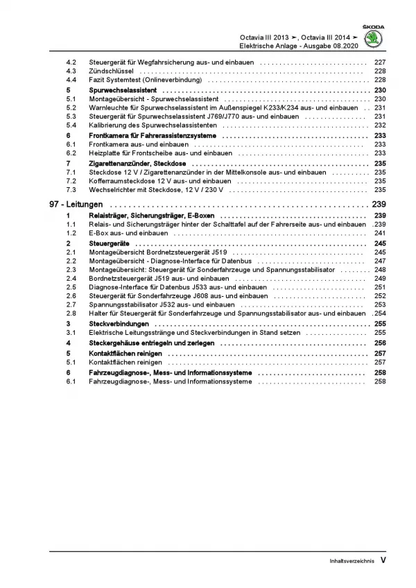 SKODA Octavia (12-20) Elektrische Anlage Elektrik Systeme Reparaturanleitung PDF