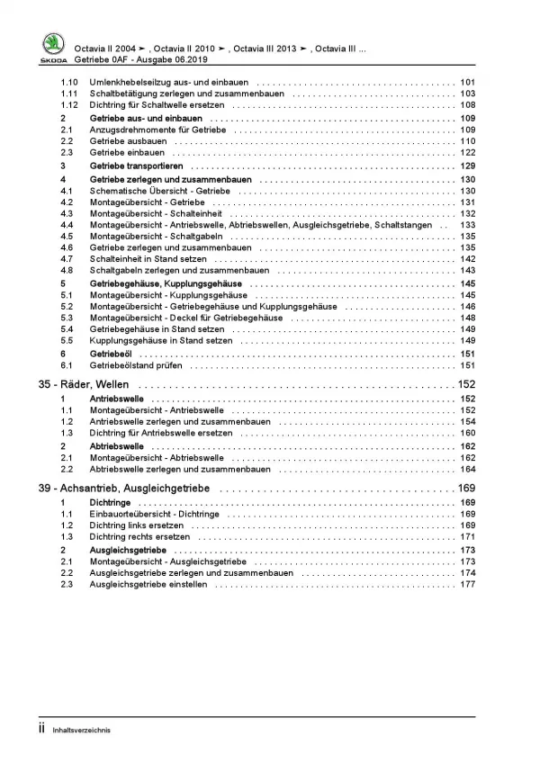 SKODA Octavia (12-20) 5 Gang Schaltgetriebe 0AF Kupplung Reparaturanleitung PDF
