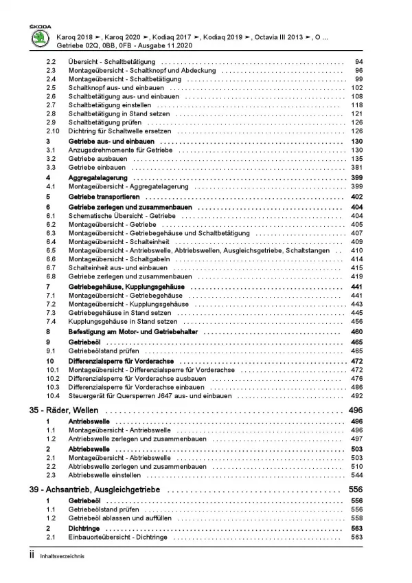 SKODA Octavia 2012-2020 6 Gang Schaltgetriebe 02Q 0BB 0FB Reparaturanleitung PDF
