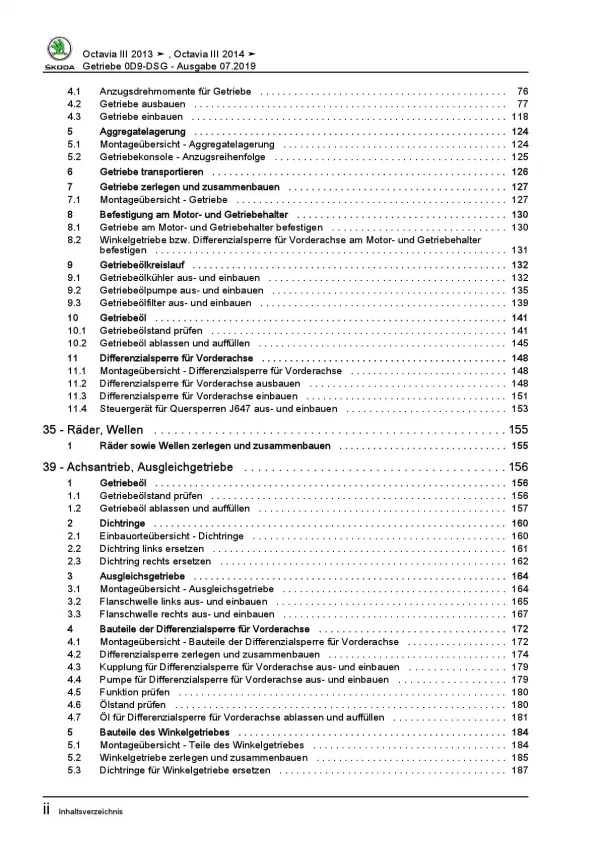 SKODA Octavia 5E (12-20) 6 Gang Automatikgetriebe DSG 0D9 Reparaturanleitung PDF