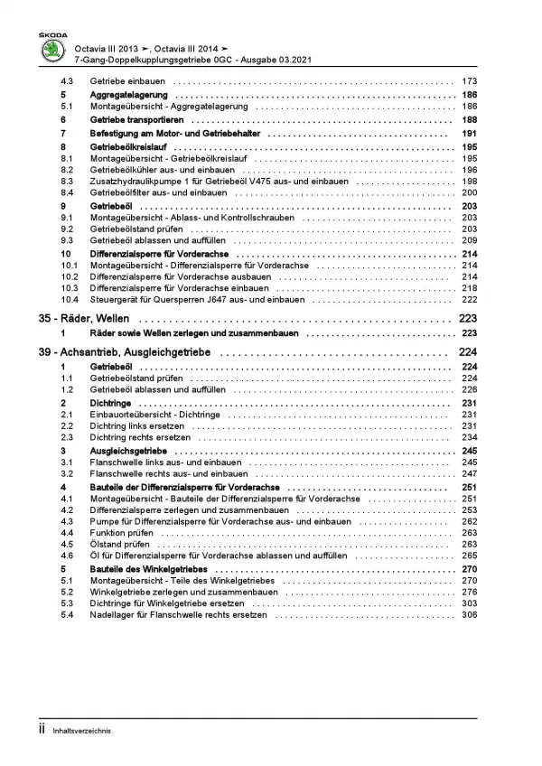 SKODA Octavia 5E (12-20) 7 Gang Automatikgetriebe DKG 0GC Reparaturanleitung PDF