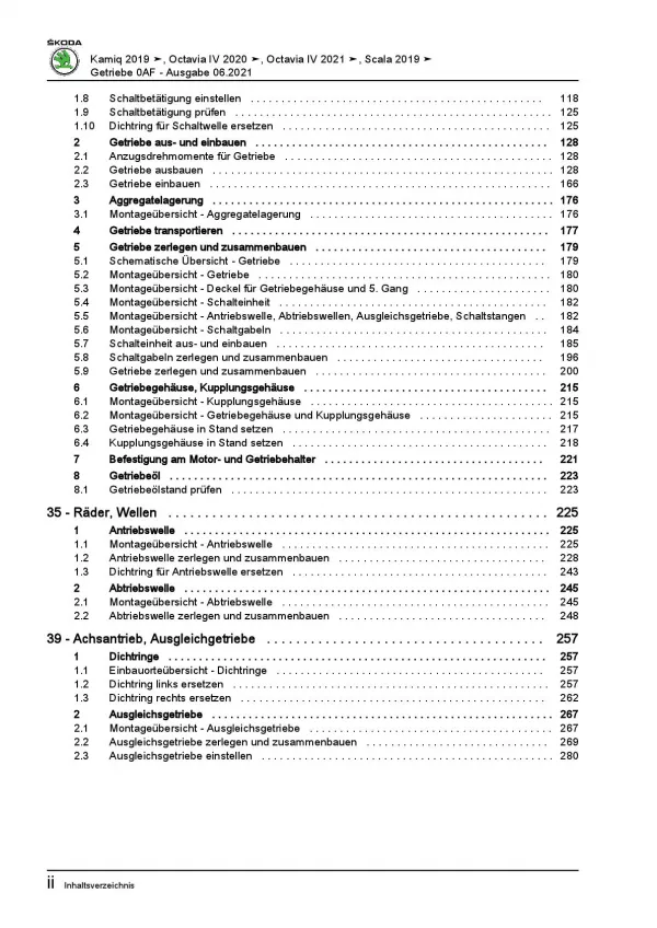 SKODA Octavia ab 2019 5 Gang Schaltgetriebe 0AF Kupplung Reparaturanleitung PDF