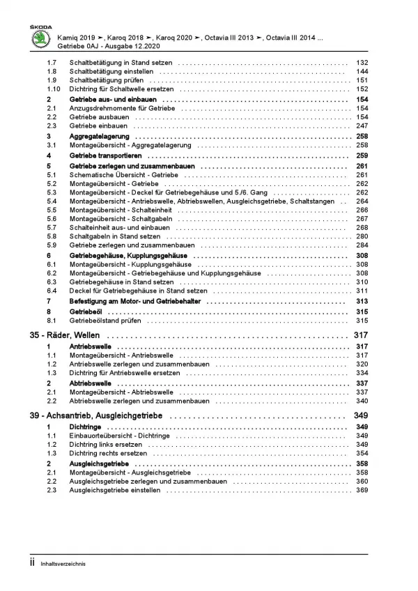 SKODA Octavia ab 2019 6 Gang Schaltgetriebe 0AJ Kupplung Reparaturanleitung PDF