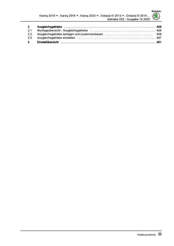 SKODA Octavia ab 2019 6 Gang Schaltgetriebe 02S Kupplung Reparaturanleitung PDF