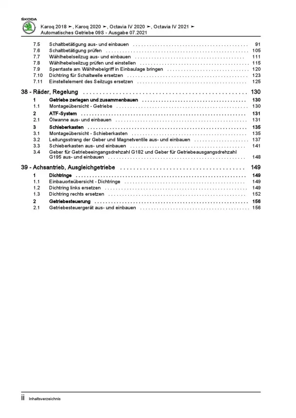 SKODA Octavia Typ NN ab 2019 8 Gang Automatikgetriebe 09S Reparaturanleitung PDF