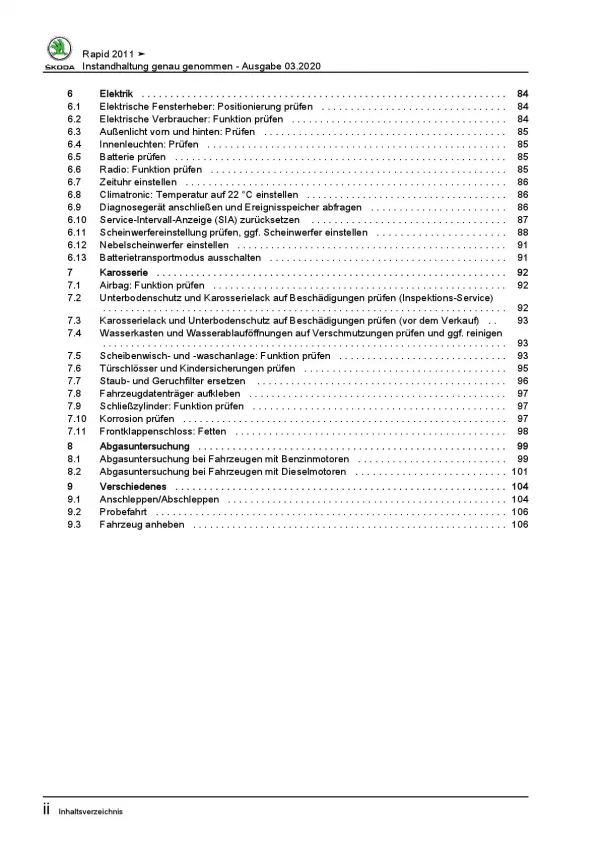 SKODA Rapid NA (11-17) Instandhaltung Inspektion Wartung Reparaturanleitung PDF