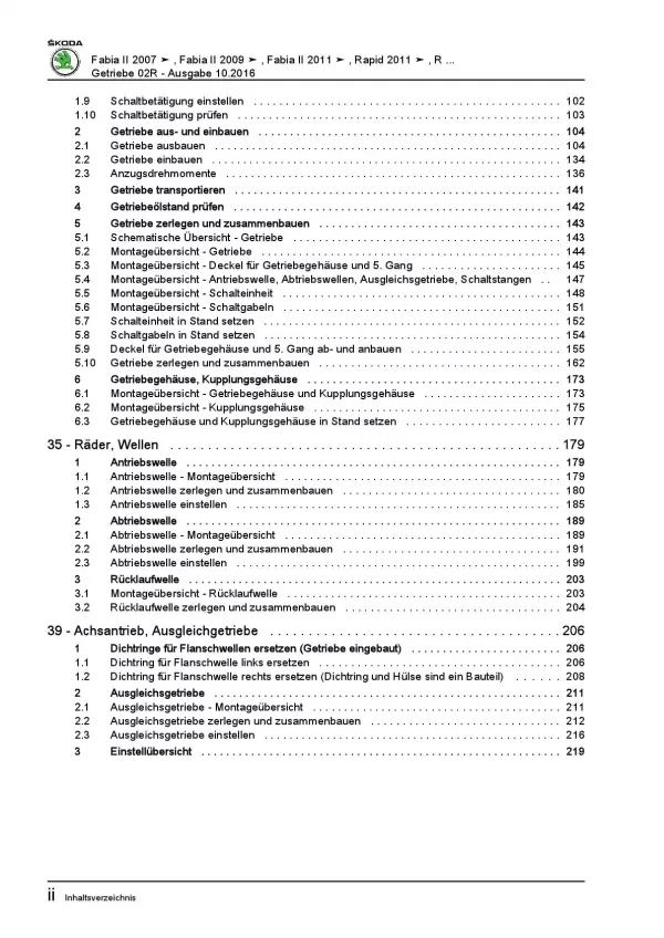 SKODA Rapid NA (11-17) 5 Gang Schaltgetriebe 02R Kupplung Reparaturanleitung PDF