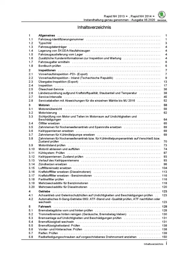 SKODA Rapid NH (12-20) Instandhaltung Inspektion Wartung Reparaturanleitung PDF