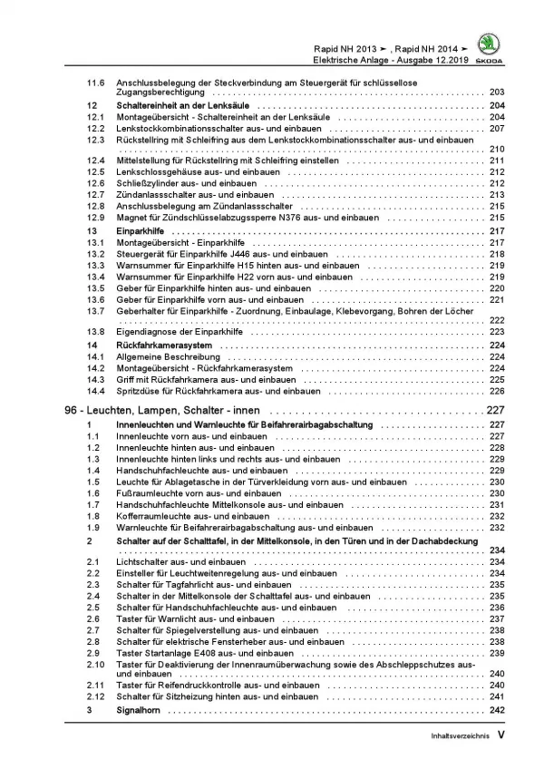 SKODA Rapid Typ NH 2012-2020 Elektrische Anlage Systeme Reparaturanleitung PDF