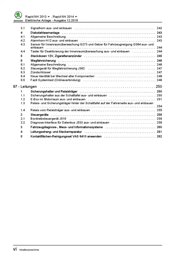 SKODA Rapid Typ NH 2012-2020 Elektrische Anlage Systeme Reparaturanleitung PDF