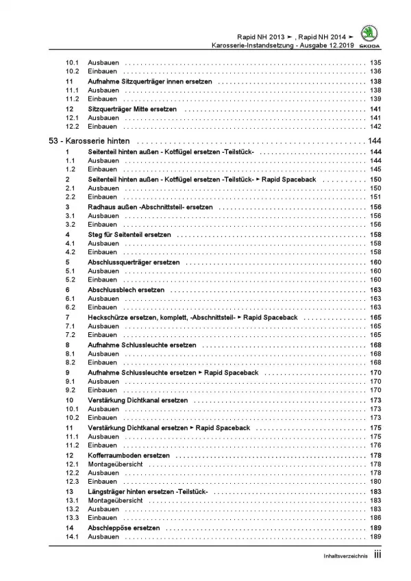 SKODA Rapid NH 2012-2020 Karosserie Instandsetzung Unfall Reparaturanleitung PDF