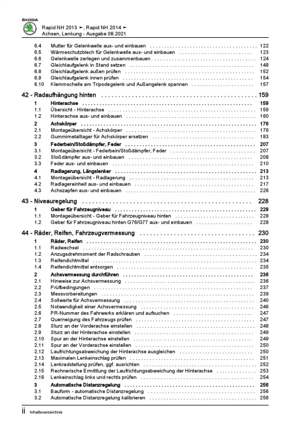 SKODA Rapid Typ NH 2012-2020 Fahrwerk Achsen Lenkung Reparaturanleitung PDF