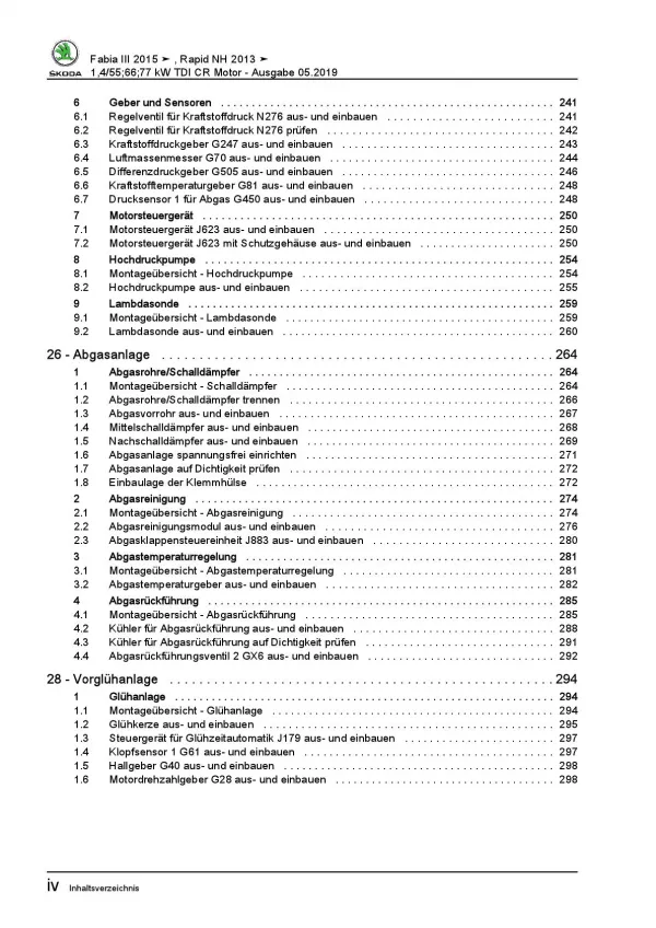 SKODA Rapid (12-20) 3-Zyl. 1,4l Dieselmotor TDI 75-105 PS Reparaturanleitung PDF