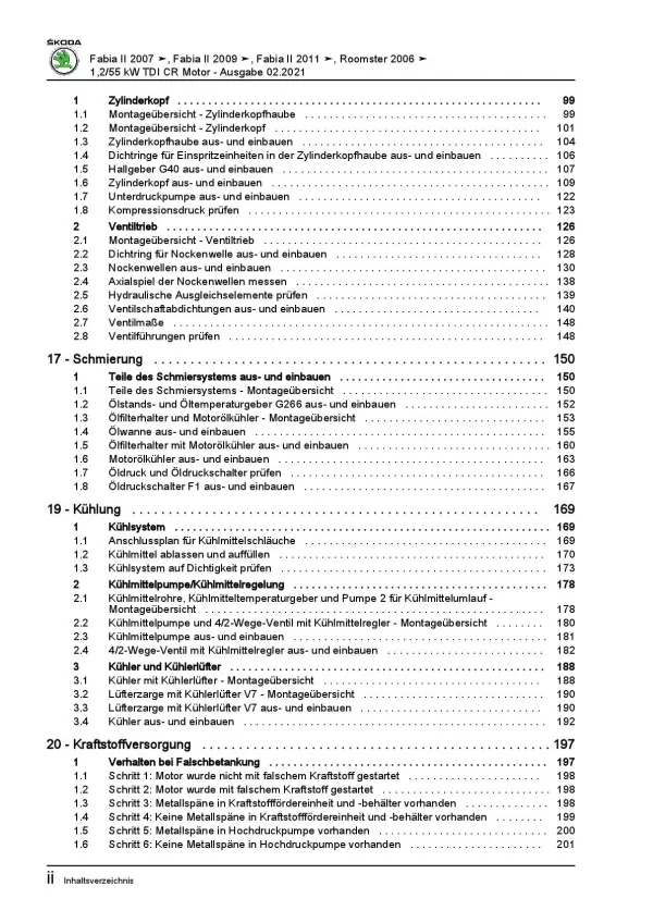 SKODA Roomster (06-15) 3-Zyl. 1,2l Dieselmotor TDI 75 PS Reparaturanleitung PDF