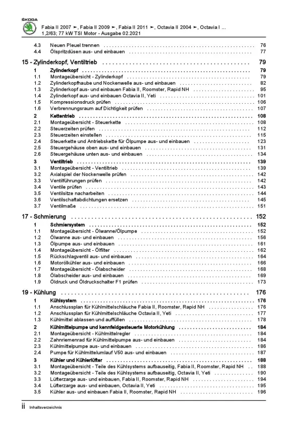 SKODA Roomster 2006-2015 1,2l Benzinmotor TSI 86-105 PS Reparaturanleitung PDF