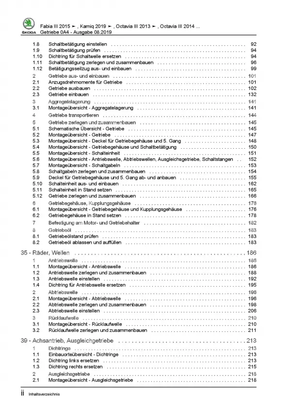 Skoda Scala NW ab 2019 5 Gang Schaltgetriebe 0A4 Kupplung Reparaturanleitung PDF