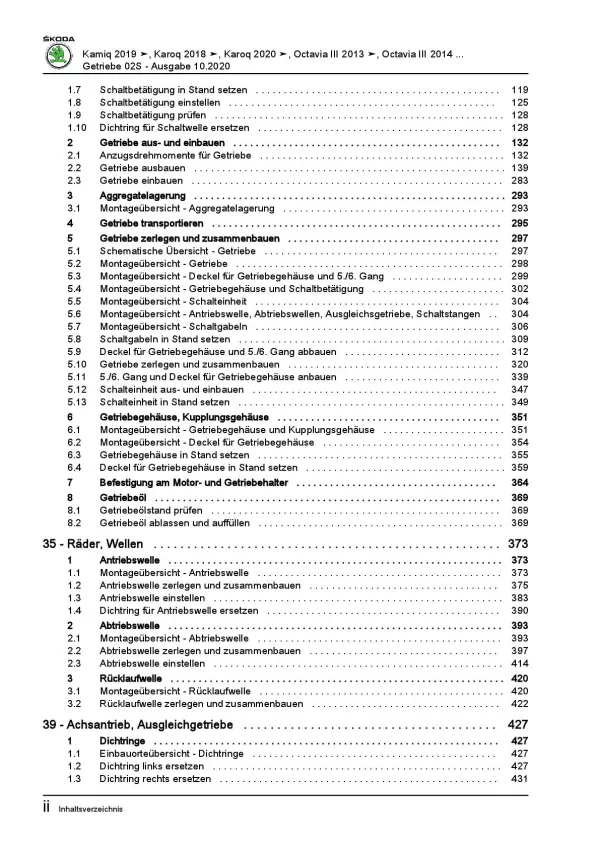 Skoda Scala NW ab 2019 Schaltgetriebe 6 Gang 02S Kupplung Reparaturanleitung PDF