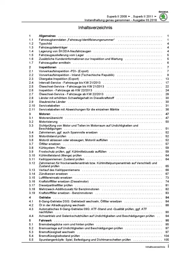 SKODA Superb 3T (08-15) Instandhaltung Inspektion Wartung Reparaturanleitung PDF