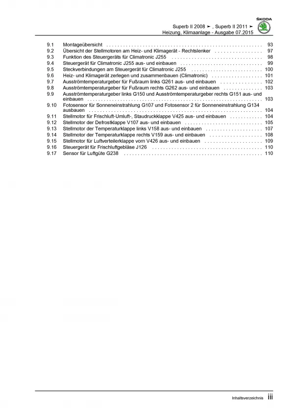 SKODA Superb Typ 3T (08-15) Heizung Belüftung Klimaanlage Reparaturanleitung PDF
