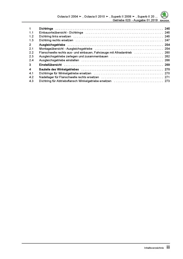 SKODA Superb (08-15) 5 Gang Schaltgetriebe 02S Kupplung Reparaturanleitung PDF