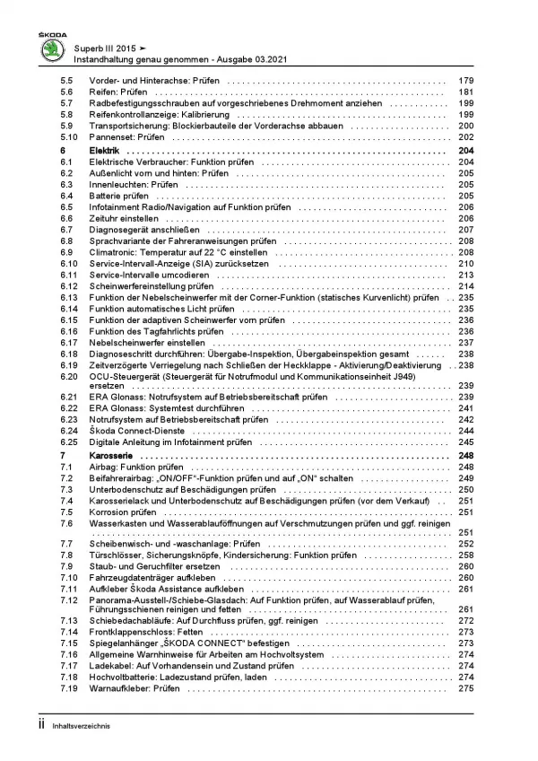 SKODA Superb 3V ab 2015 Instandhaltung Inspektion Wartung Reparaturanleitung PDF