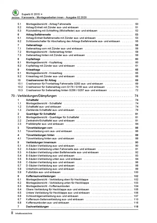 SKODA Superb 3V ab 2015 Karosserie Montagearbeiten Innen Reparaturanleitung PDF