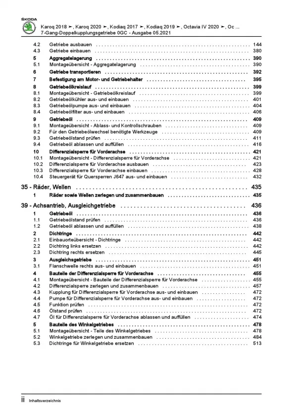 SKODA Superb 3V ab 2015 7 Gang Automatikgetriebe DKG 0GC Reparaturanleitung PDF