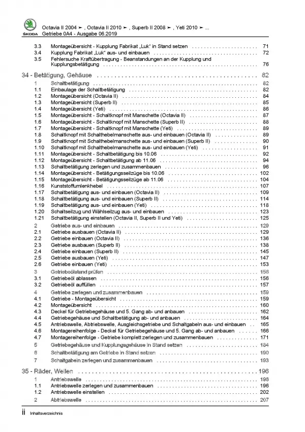 SKODA Yeti 5L (09-17) 5 Gang Schaltgetriebe 0A4 Kupplung Reparaturanleitung PDF