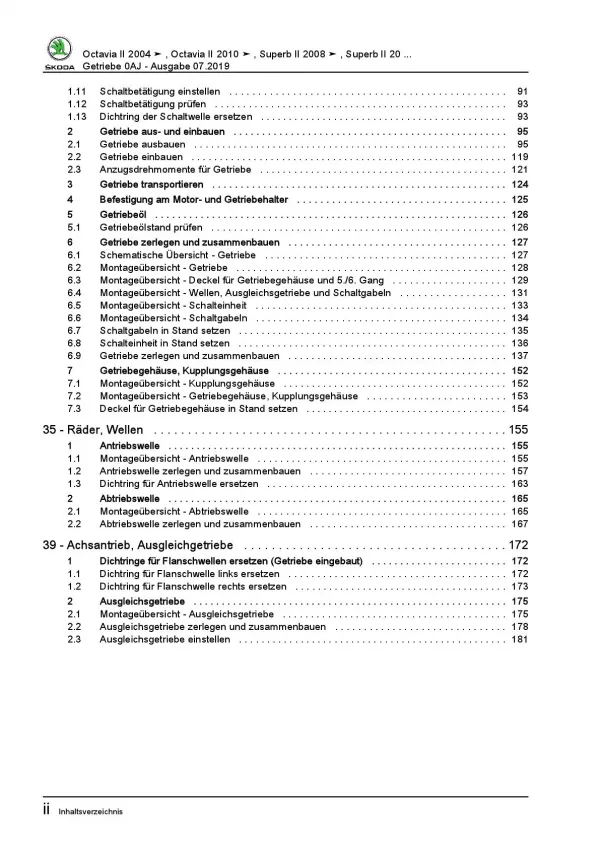 SKODA Yeti 5L (09-17) 6 Gang Schaltgetriebe 0AJ Kupplung Reparaturanleitung PDF